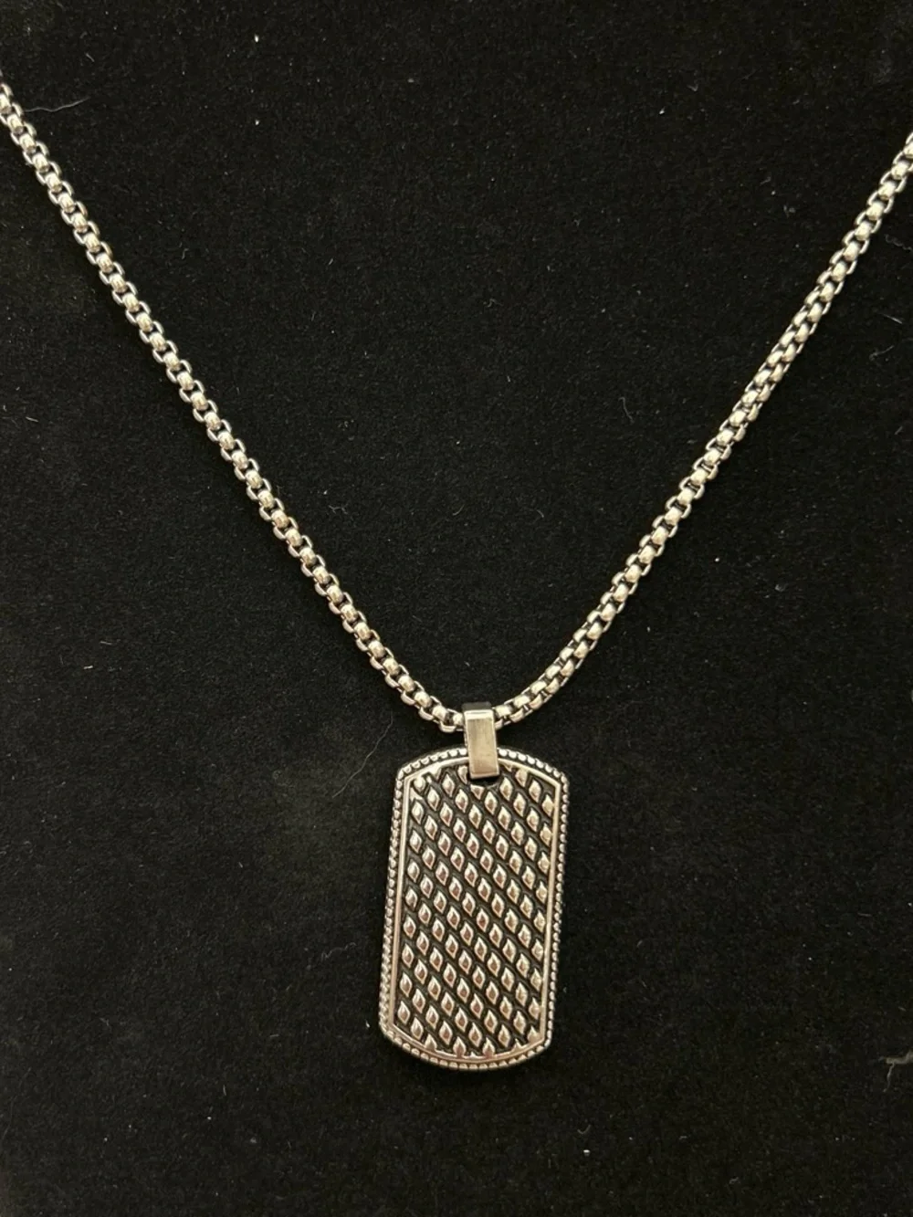 Men's Silver Textured Dog Tag Necklace - Brand Unspecified